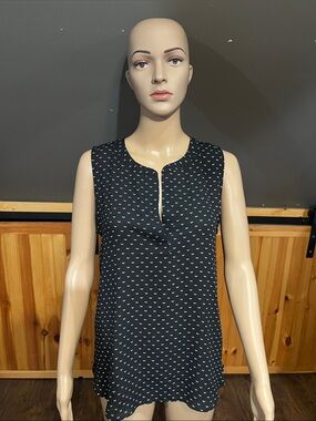 Ann Taylor Black Sleeveless Dot-Print Notch-Neck Camisole